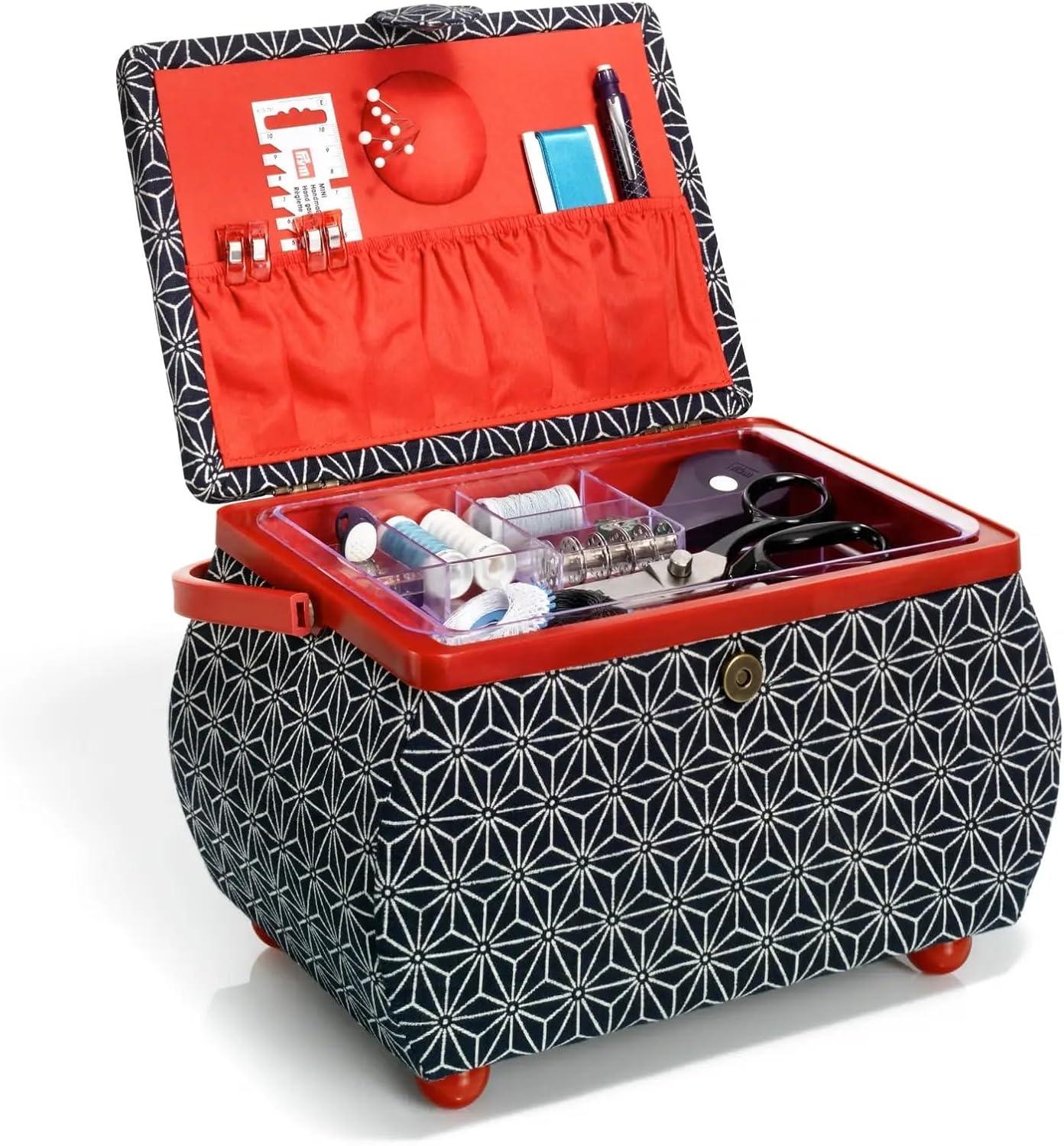 imagePrym Large Curved Sewing Basket Navy amp Red Geometric