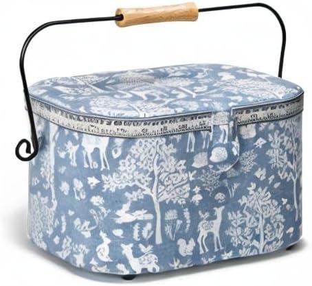 imagePrym Large Oval Sewing Basket Blue WoodlandBlue Woodland