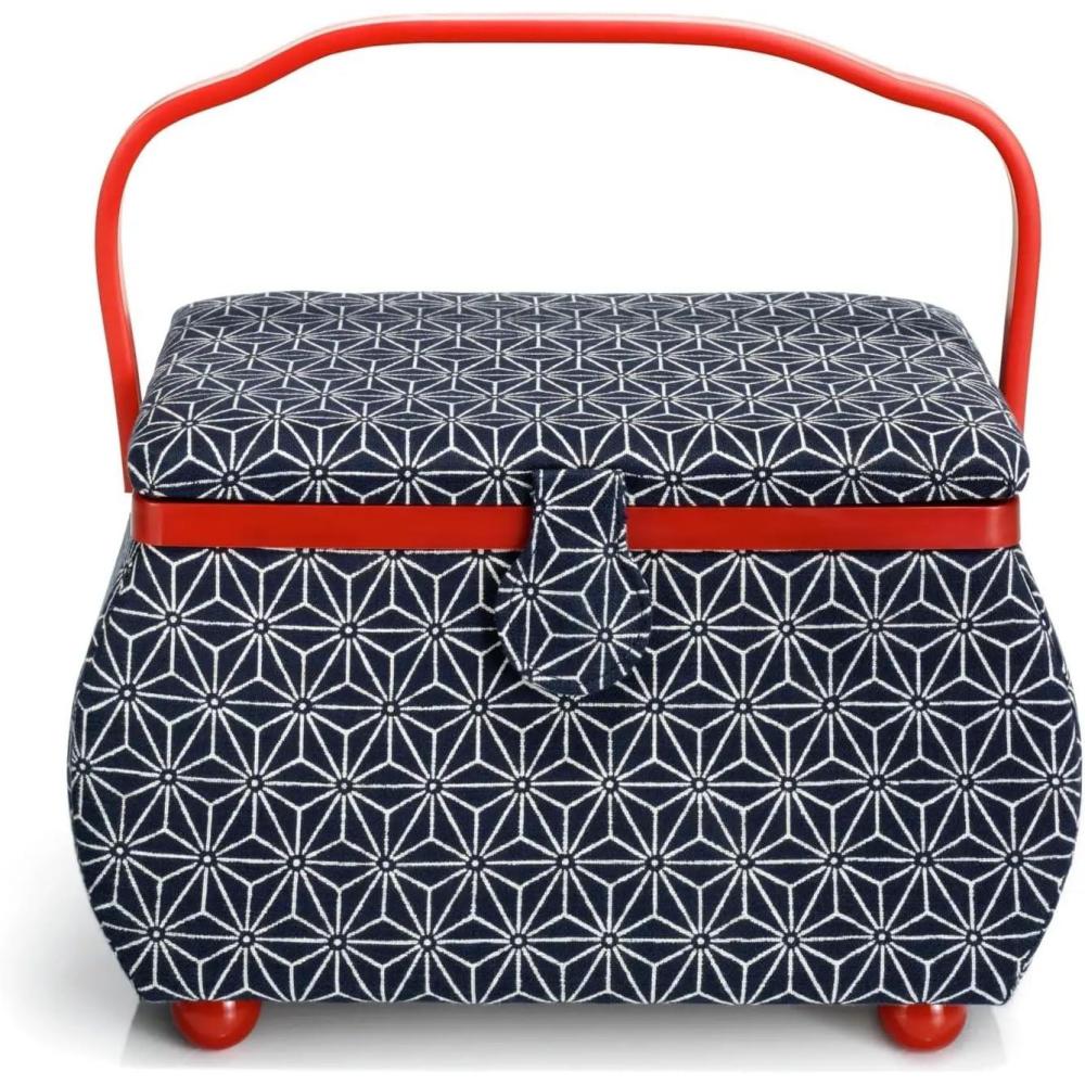 imagePrym Large Curved Sewing Basket Navy amp Red Geometric