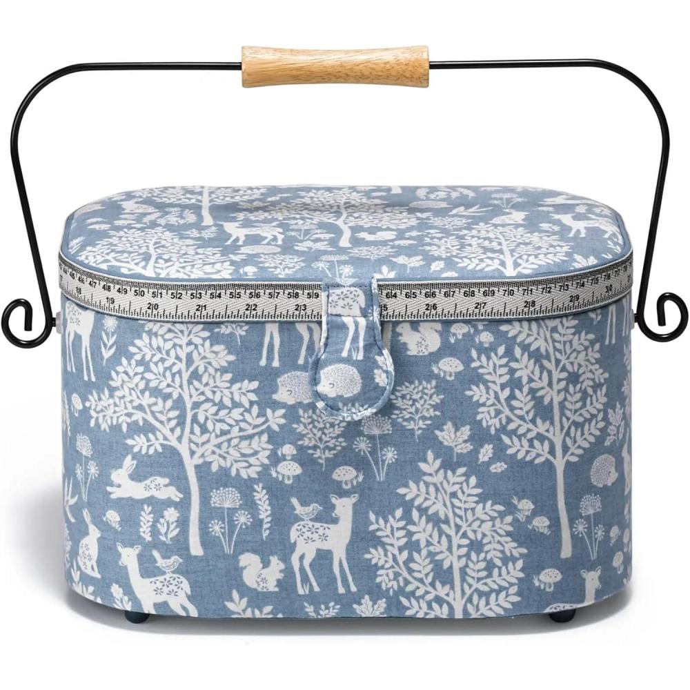 imagePrym Large Oval Sewing Basket Blue WoodlandBlue Woodland