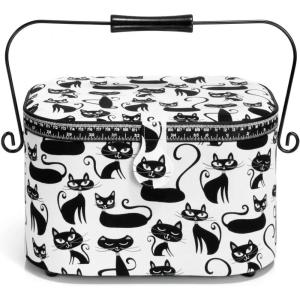 Prym Large Oval Sewing Basket, Blue Woodland(Black Cats)