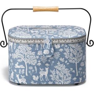 Prym Large Oval Sewing Basket, Blue Woodland(Blue Woodland)