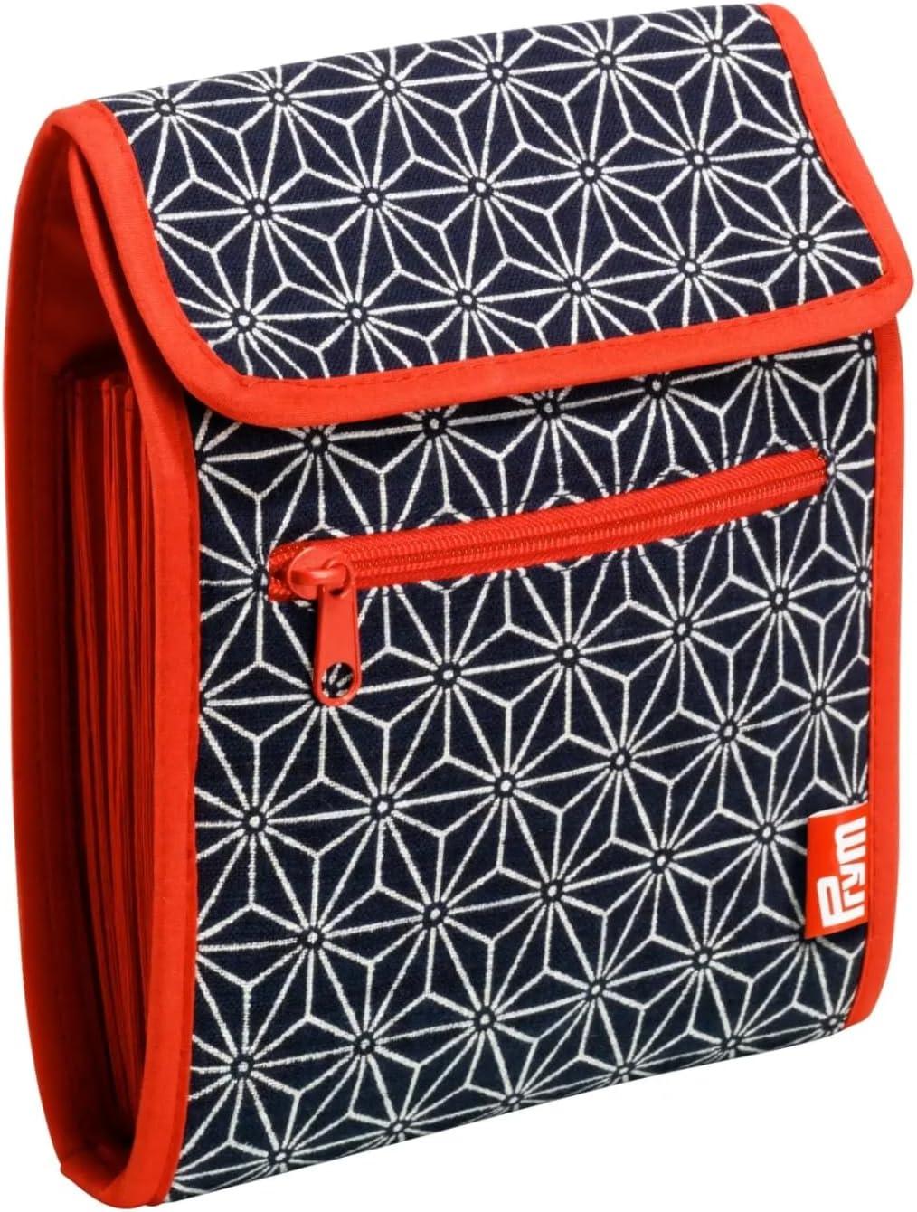 imagePrym Circular Knitting Needle Case 9 x 714 FanFold Organizer with 10 Pockets Magnetic Closure amp Zip Accessory Pocket Rainbow SpecksNavy Geometric