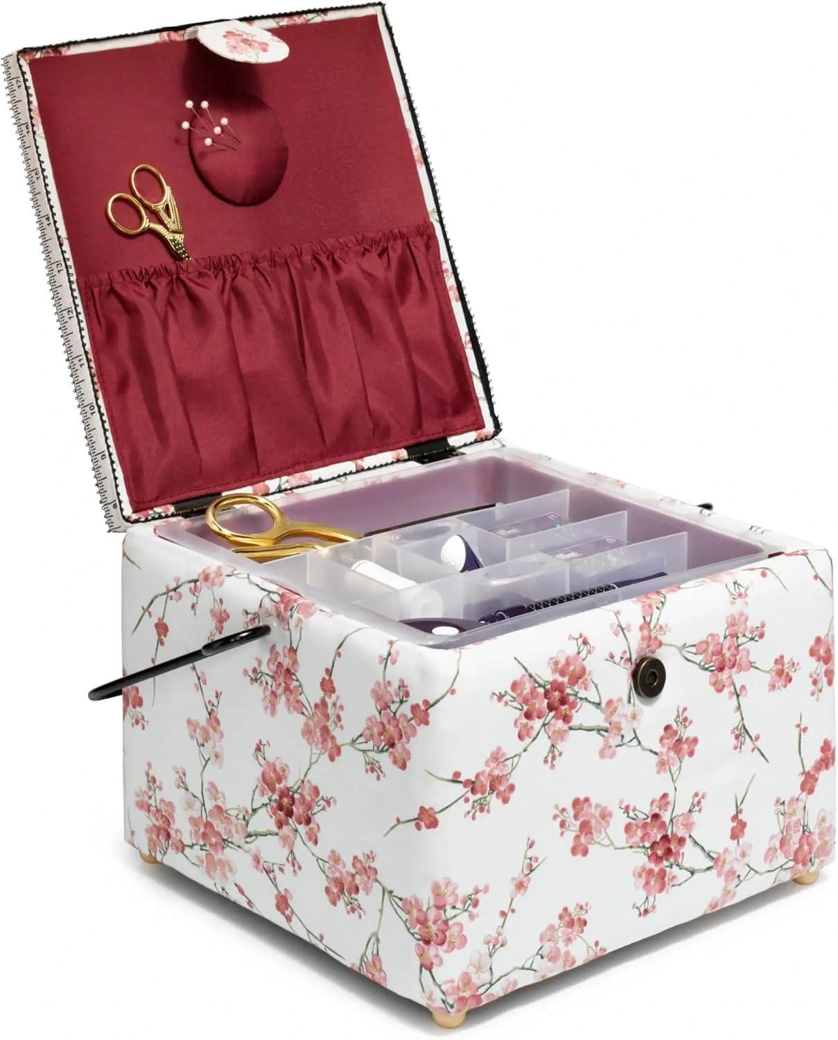 imagePrym Large Square Sewing Basket White Floral