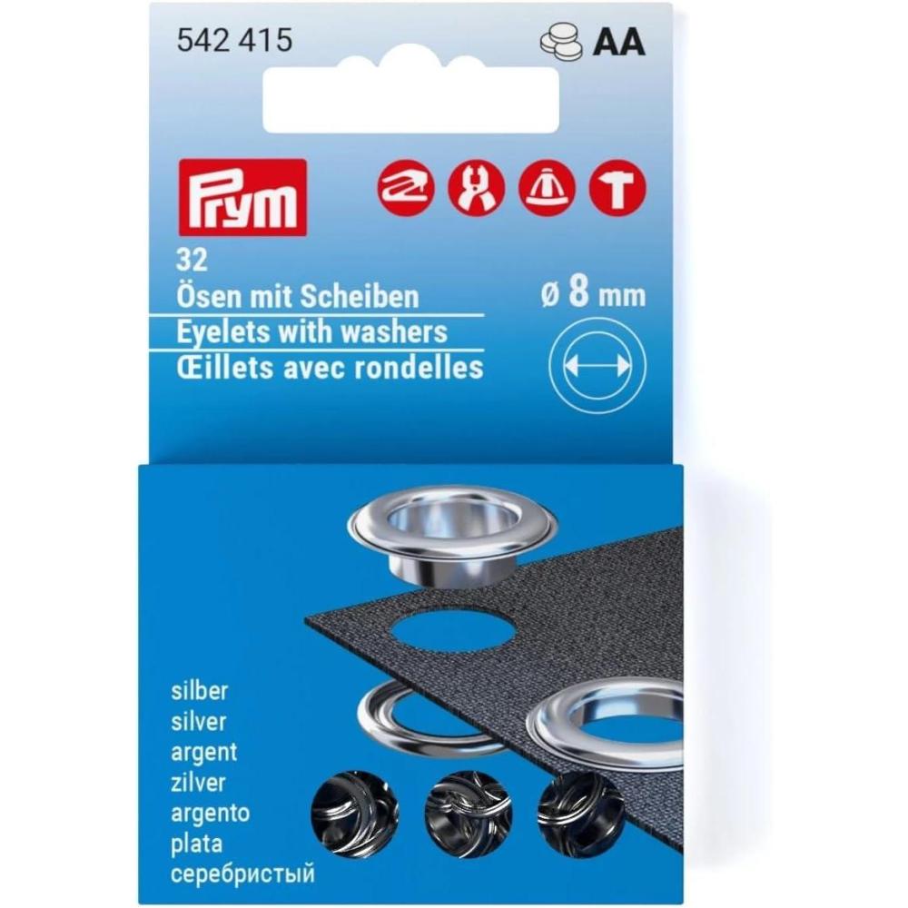 imagePrym Eyelets with washers 8 mm Refill Silver 32pc