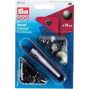 PRYM 390302 Press fasteners ‘Anorak’ Size 15mm black oxidized, 10 pieces(Black)
