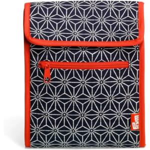 Prym Circular Knitting Needle Case – 9” x 7-1/4” Fan-Fold Organizer with 10 Pockets, Magnetic Closure & Zip Accessory Pocket – Rainbow Specks(Navy Geometric)