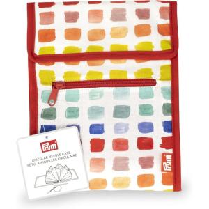 Prym Circular Knitting Needle Case – 9” x 7-1/4” Fan-Fold Organizer with 10 Pockets, Magnetic Closure & Zip Accessory Pocket – Rainbow Specks(Rainbow Specks)