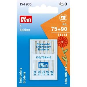 Prym Embroidery Sewing Machine Needles, Sizes 11 & 14 (No. 75 + 90), 5 PC