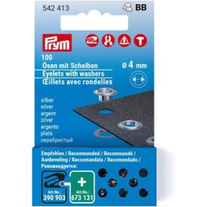 Prym Eyelets with washers 4 mm Refill Silver 100pc