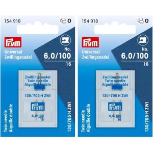 Prym Schmetz Double Sewing Machine Needle Universal 130/705 100/6.0 mm Silver Colour No(No. 100 (Pack of 2))